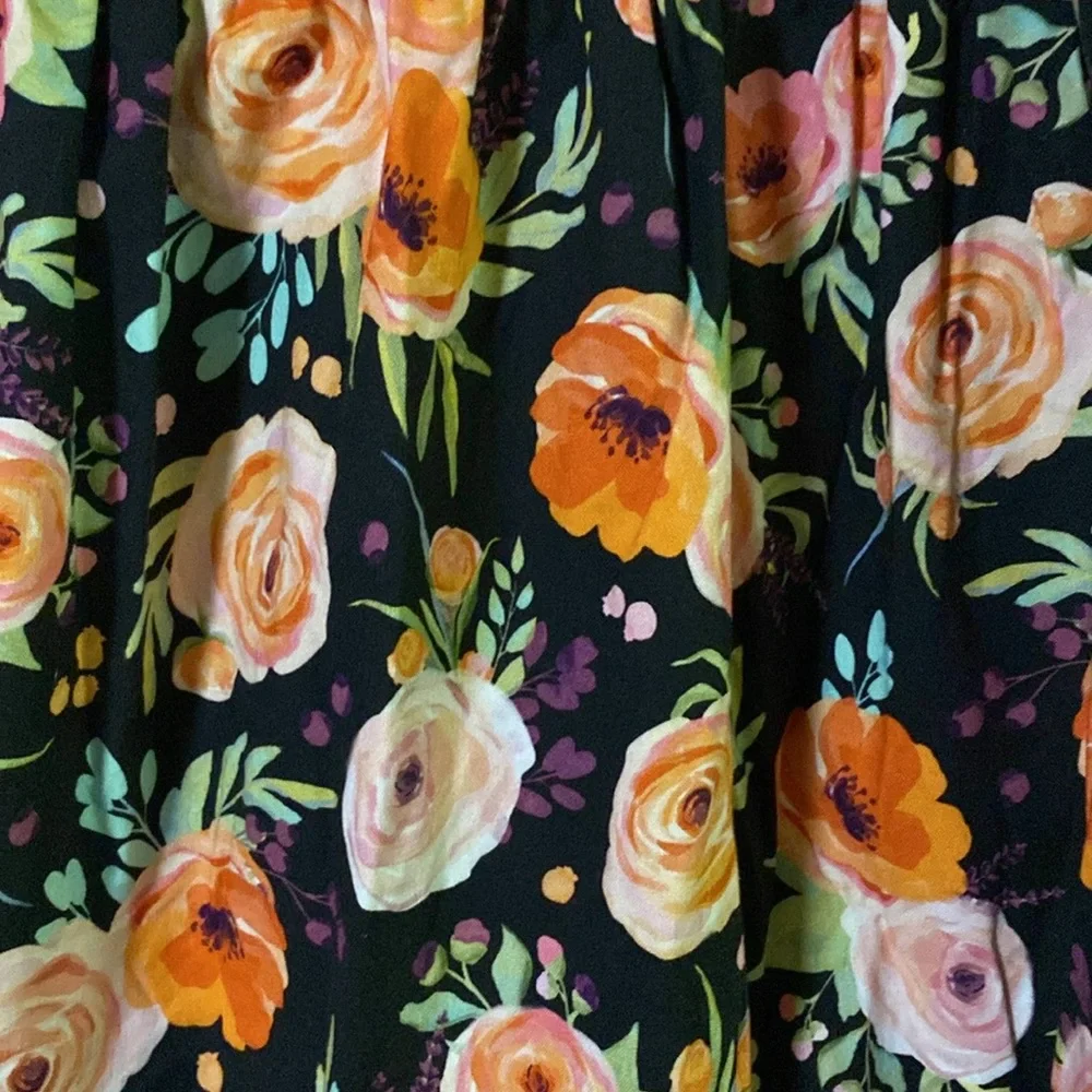 Ricrac & Ruffles Dress 4T  long sleeves Black with flowers pink green orange